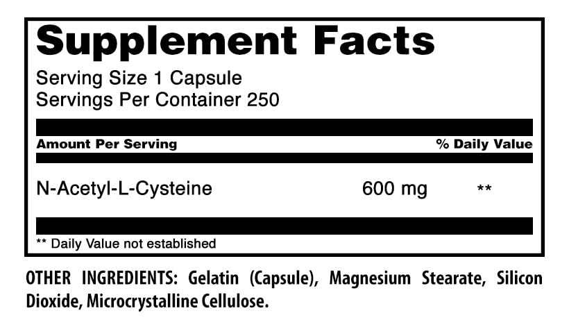 Capsules NAC 600mg Amazing Nutrition sur fond blanc