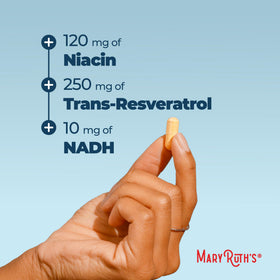Capsules NADH MARYRUTH'S avec CoQ10, vue rapprochée