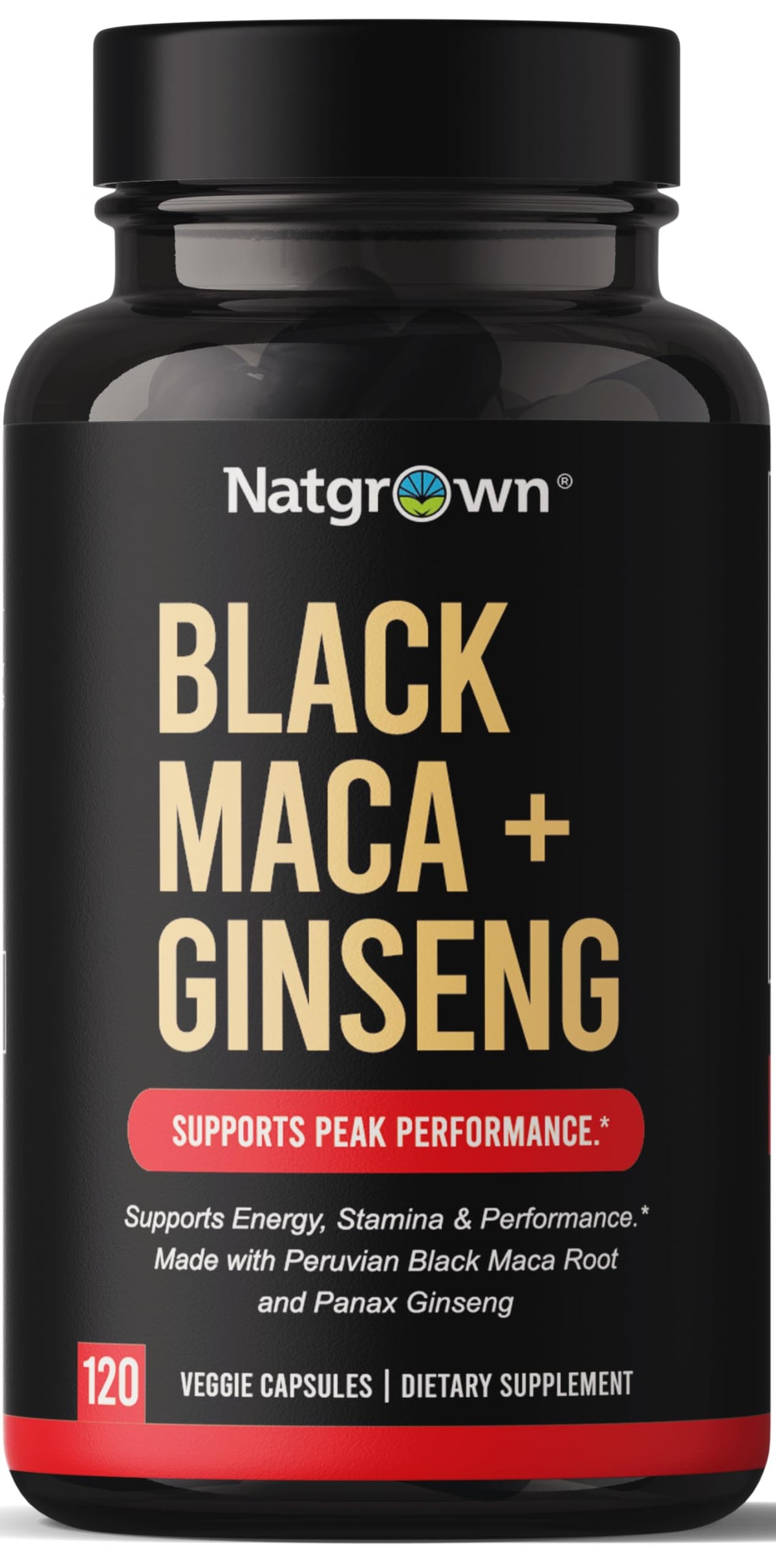 Capsules Natgrown de racine de maca noire et ginseng Panax, flacon de 120 unités