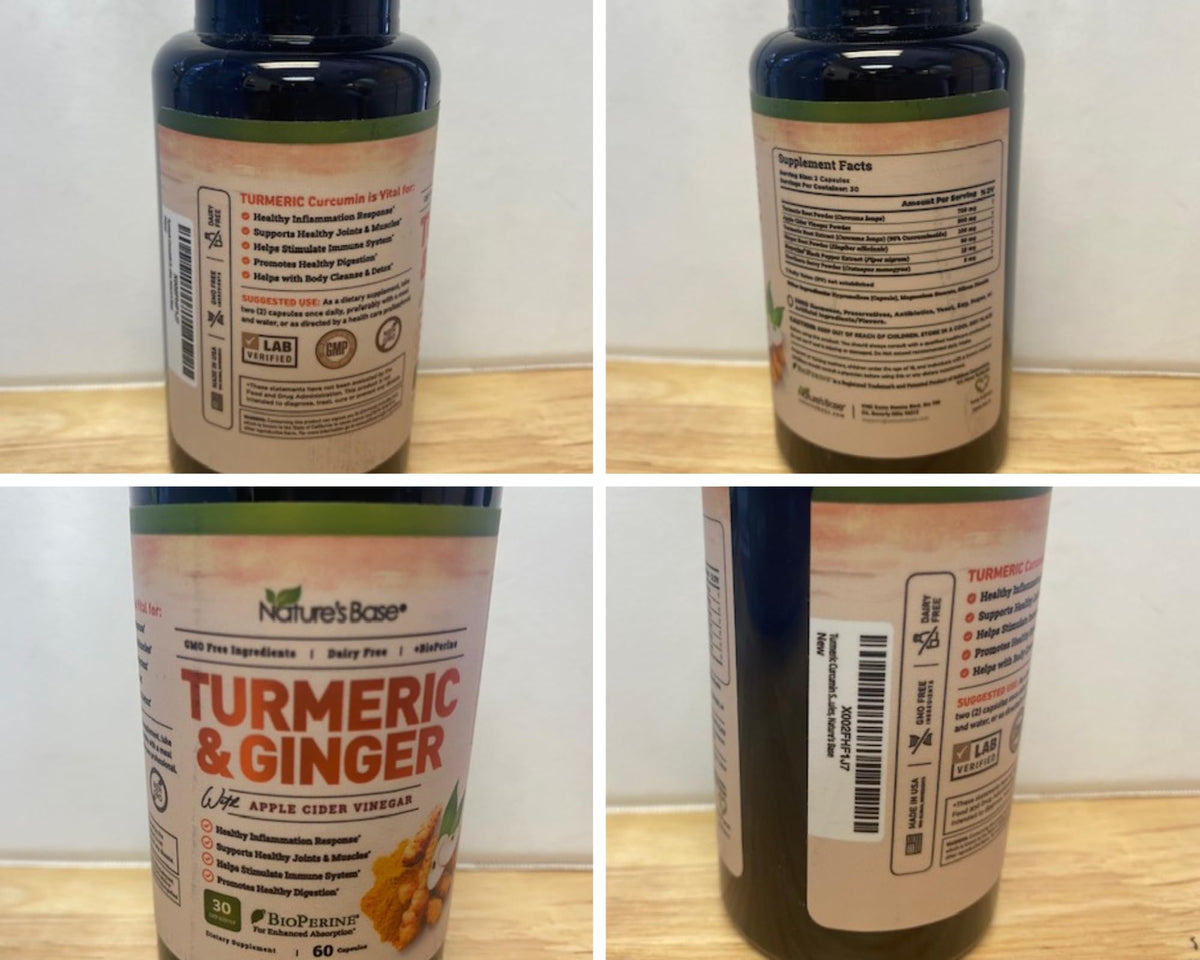 Capsules Nature's Base au curcuma et gingembre dans une main