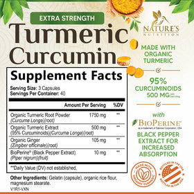 Capsules Nature's Nutrition Complément Curcuma & Gingembre sur une surface