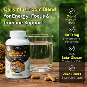 Capsules Naturealm 7 Champignons sur une surface en bois