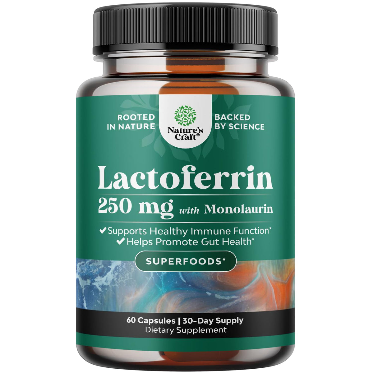 Capsules Natures Craft Lactoferrine 250mg Monolaurine 1000mg vue de face