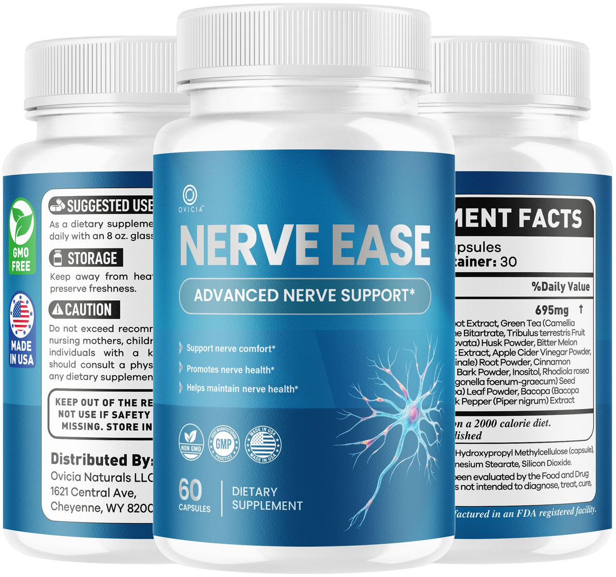 Capsules Nerve Ease OVICIA - détails du packaging et informations