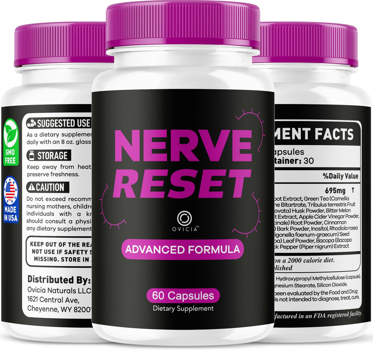 Capsules Nerve Reset OVICIA, paquet ouvert