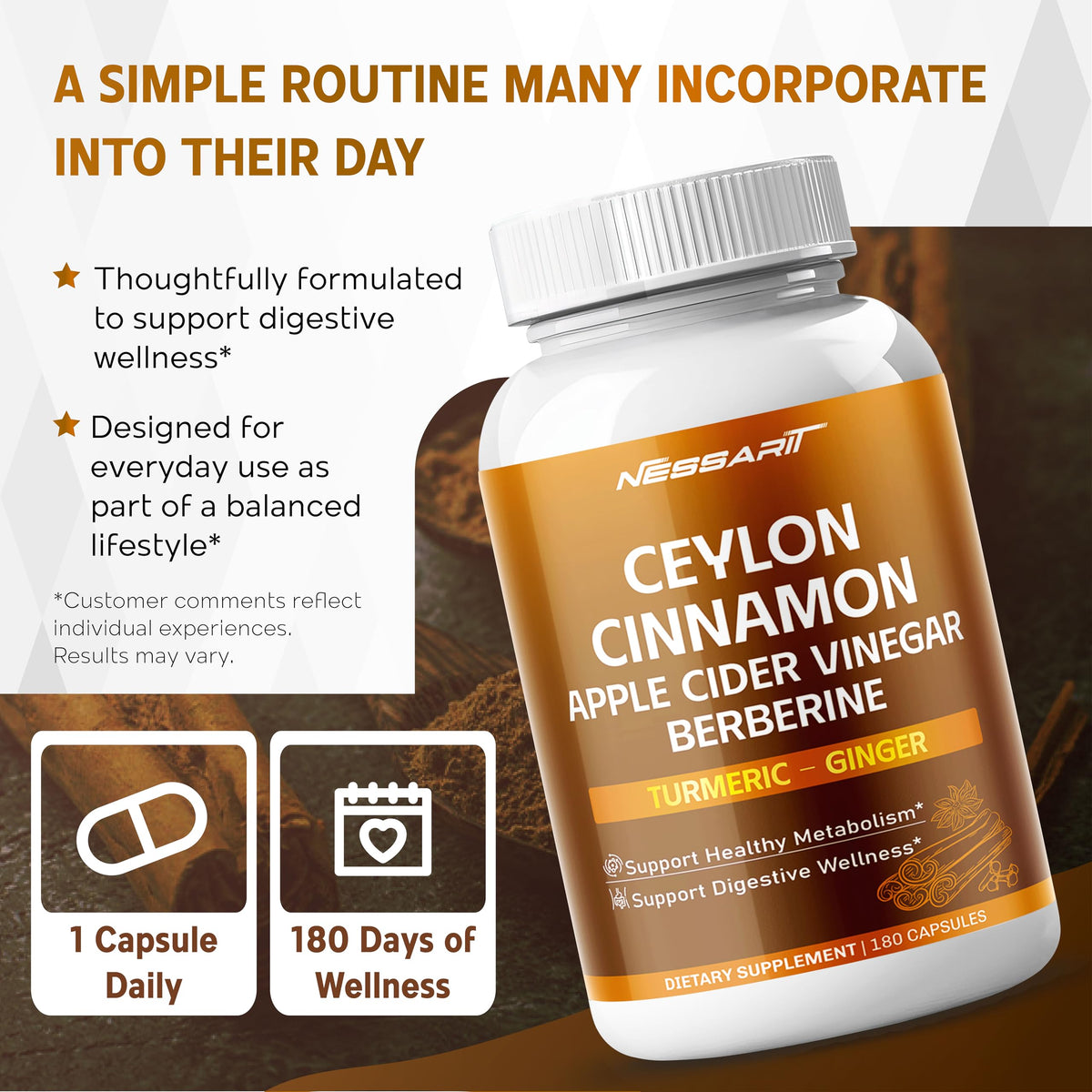 Capsules NESSARIT Complément Alimentaire Cannelle Ceylan sur une table