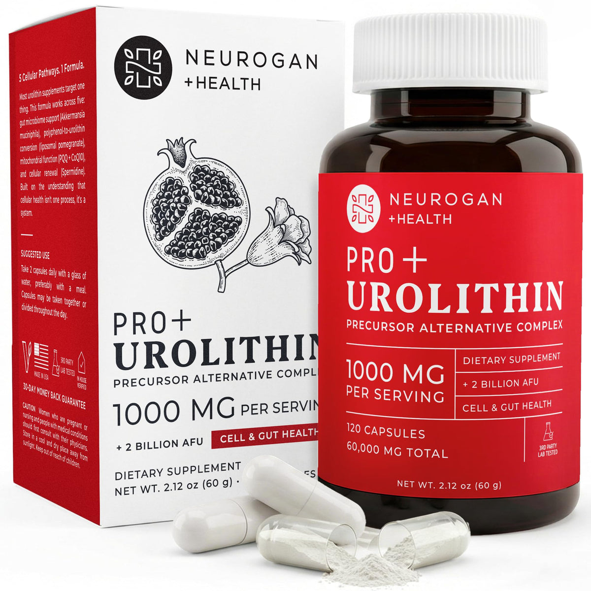 Capsules Neurogan Précurseur d'Urolithine Pro+ 1000mg en vue de face