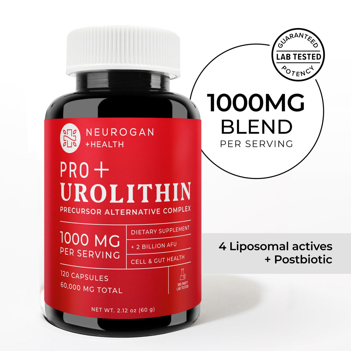 Capsules Neurogan Précurseur d'Urolithine Pro+ sur un fond neutre