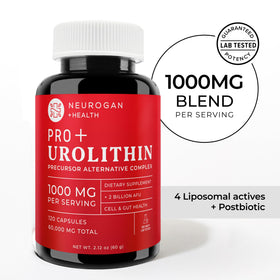 Capsules Neurogan Précurseur d'Urolithine Pro+ sur un fond neutre