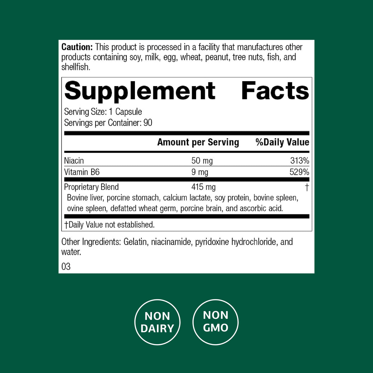 Capsules Niacinamide B6 de Standard Process sur une surface blanche