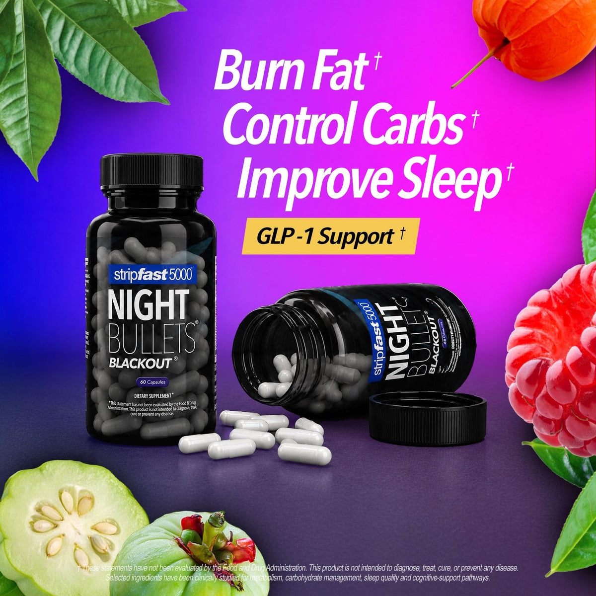 Capsules Night Bullets stripfast5000 sur fond blanc