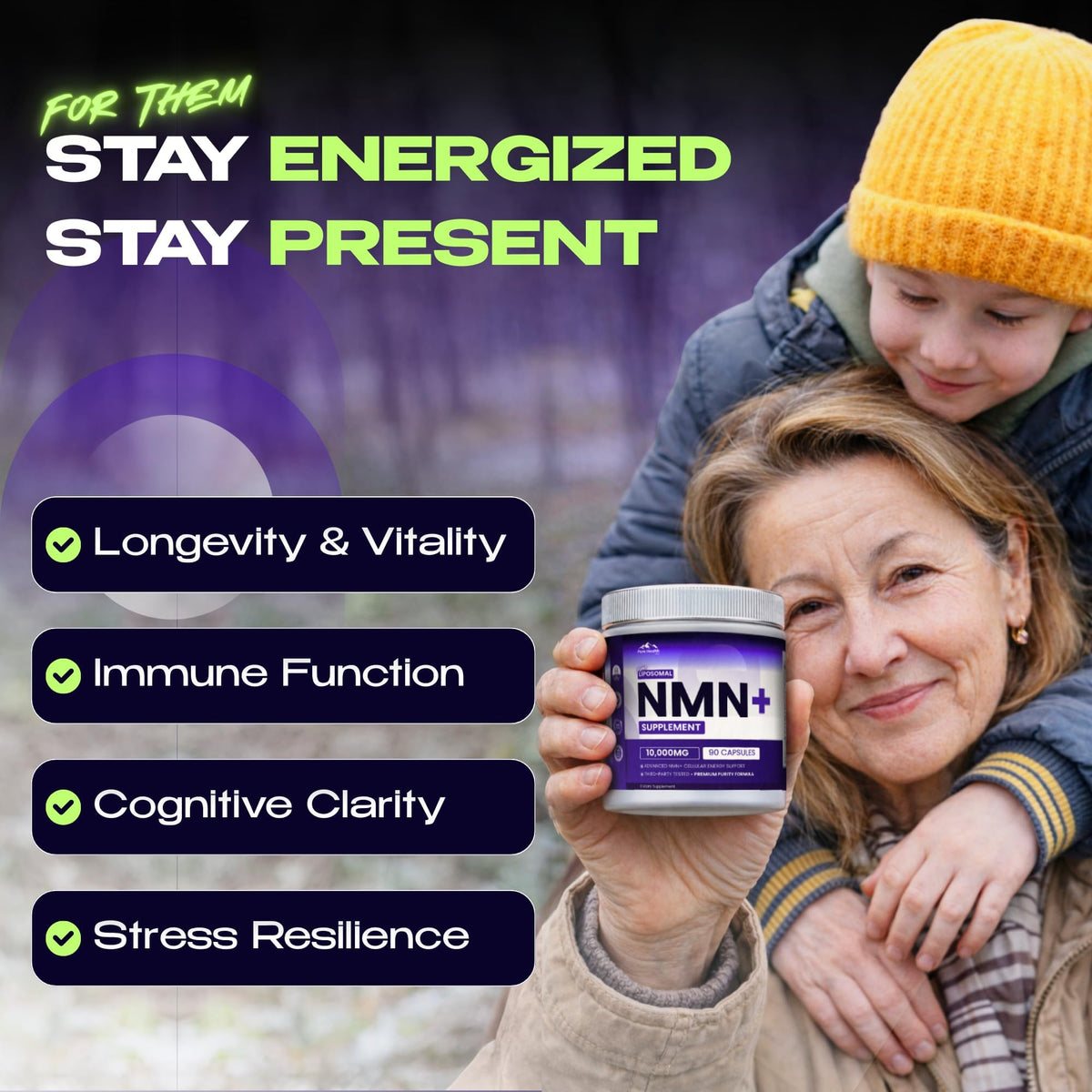 Capsules NMN PURE HEALTH MAX ouvertes sur une table