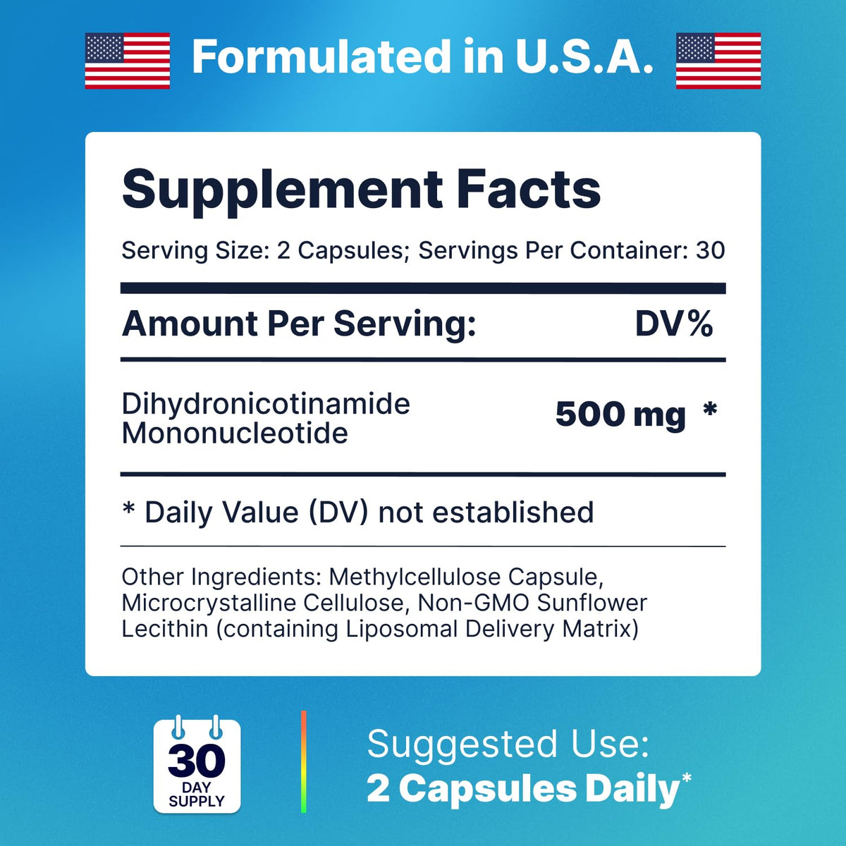 Capsules NMNH 500 MG d'AdvantageNutra avec étiquette visible