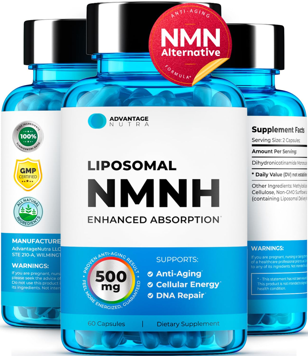Capsules NMNH 500 MG d'AdvantageNutra en emballage