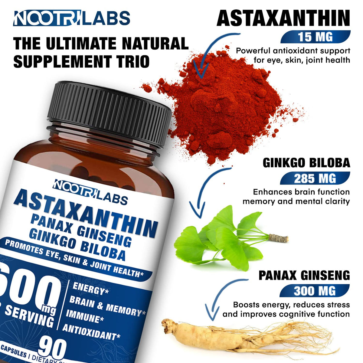 Capsules Nootrilabs Astaxanthin sur une surface blanche
