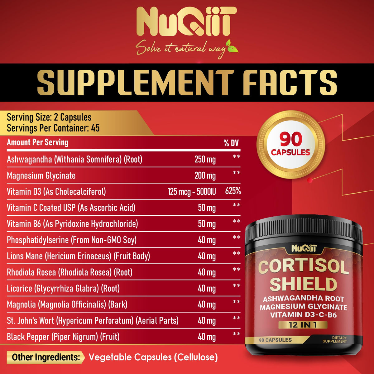 Capsules NUQIIT Cortisol Shield sur une surface blanche