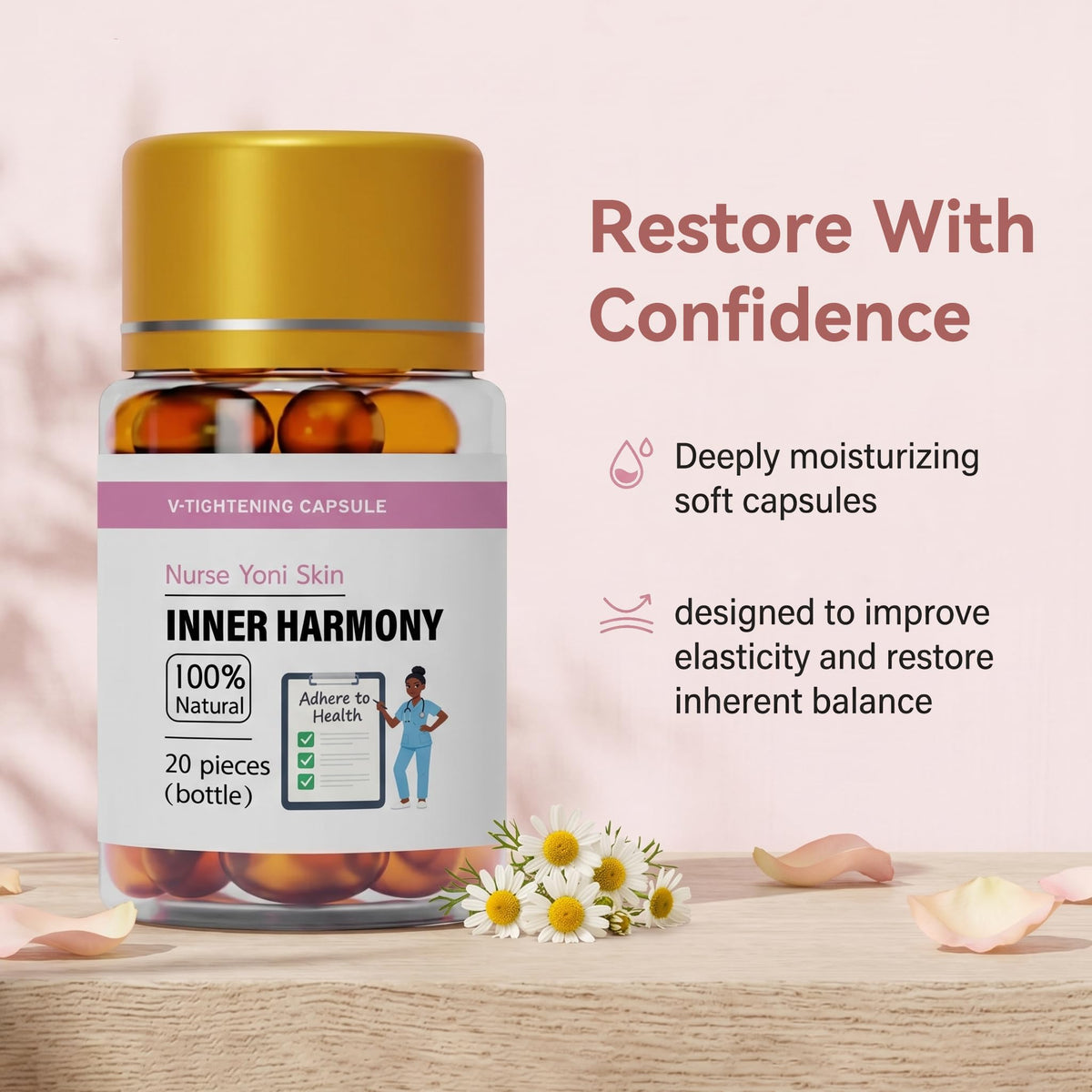 Capsules Nurse Yoni Skin dans leur emballage, vue rapprochée
