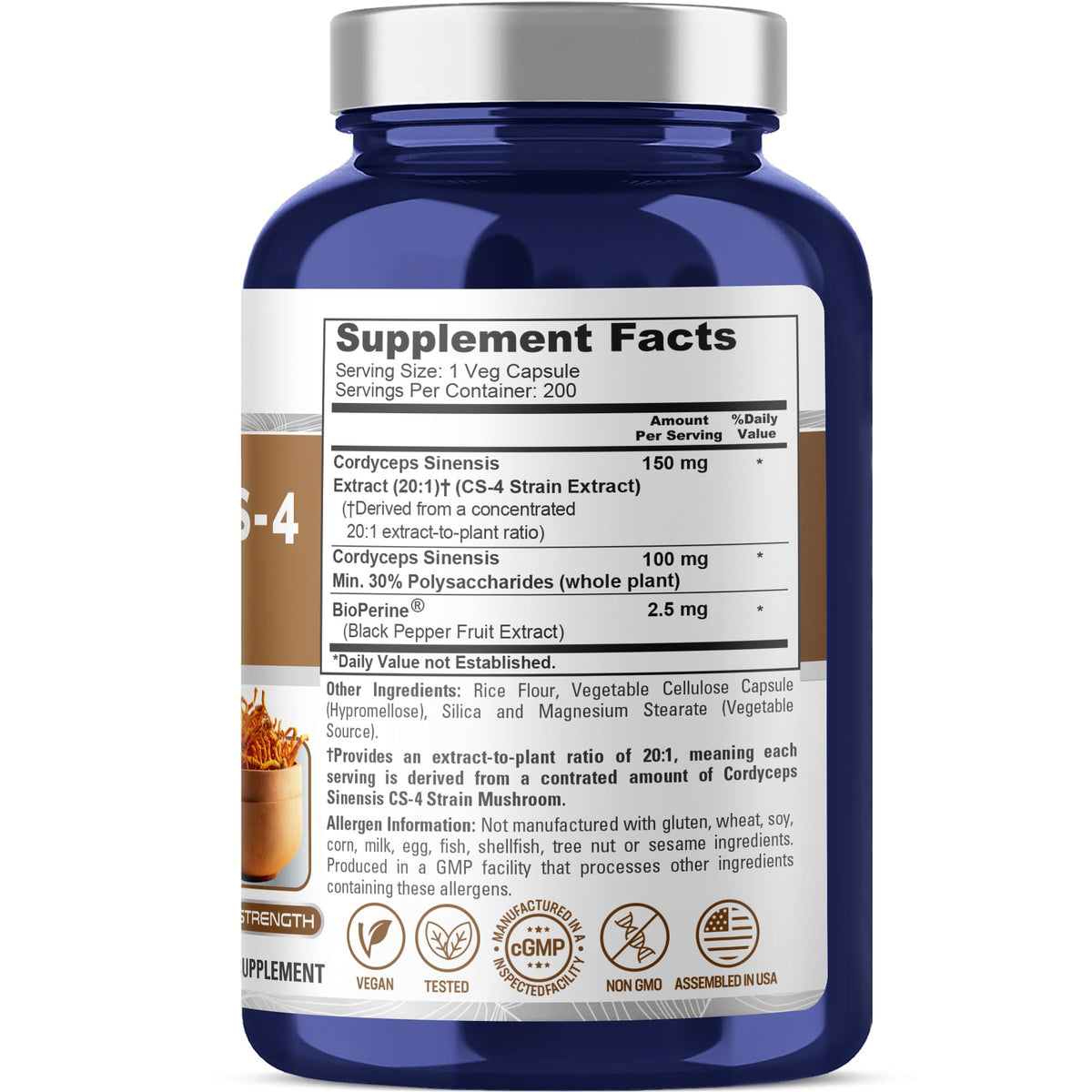 Capsules NusaPure Cordyceps CS-4 avec étiquette visible
