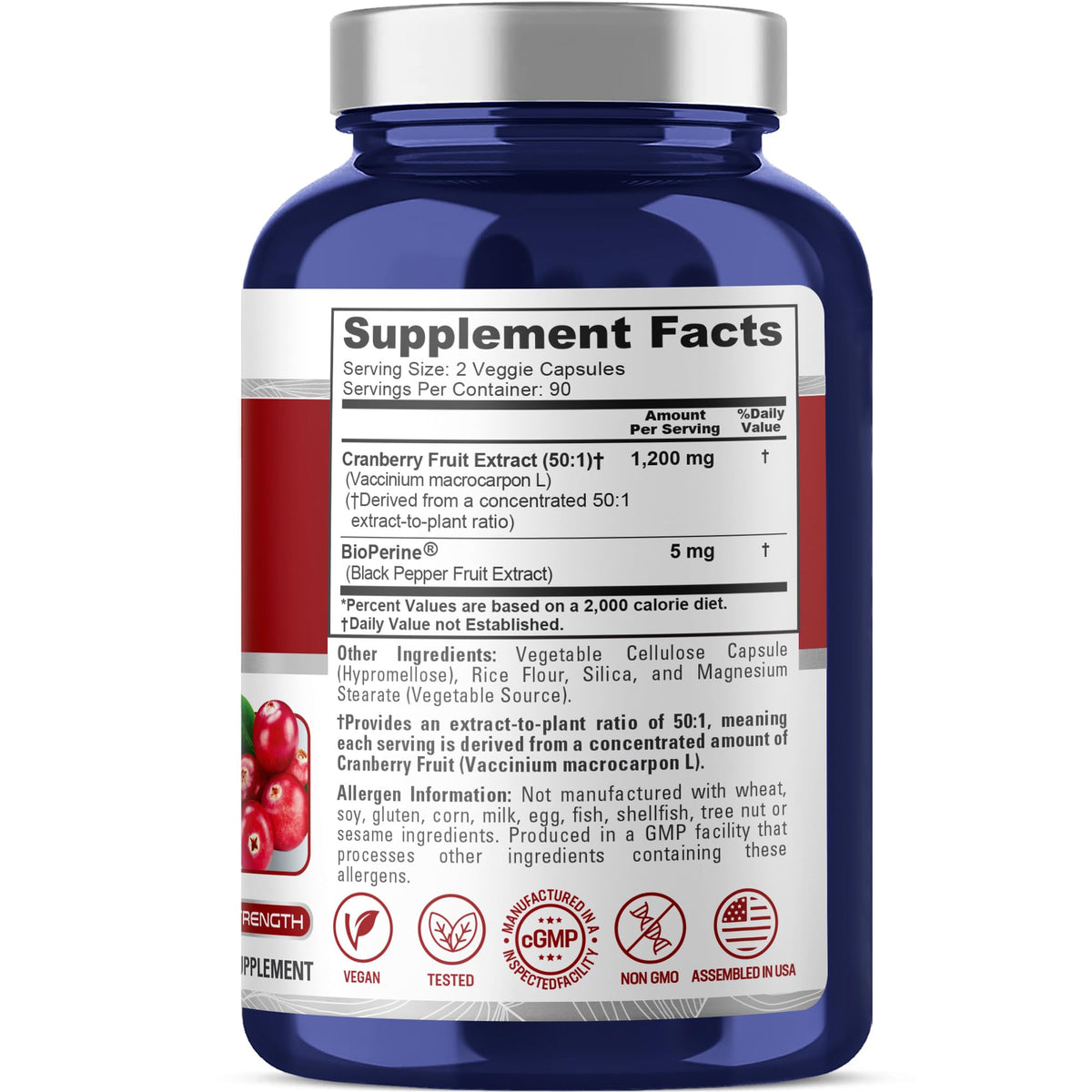Capsules NusaPure Cranberry 1200mg en gros plan