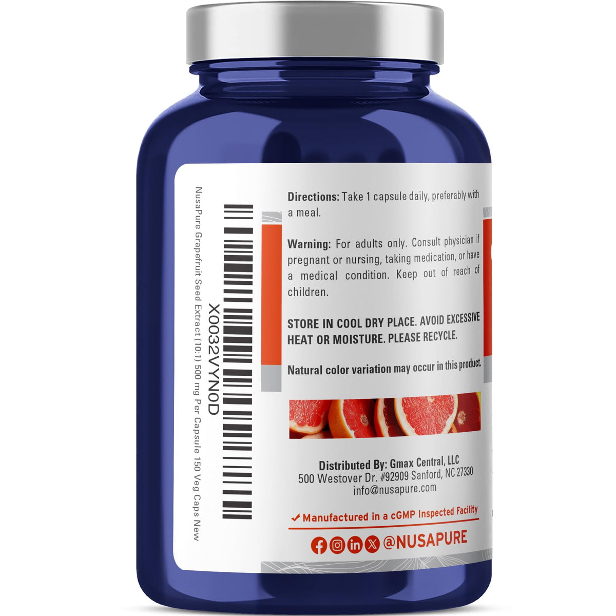 Capsules NusaPure Extrait de Graisse de Pamplemousse avec étiquette