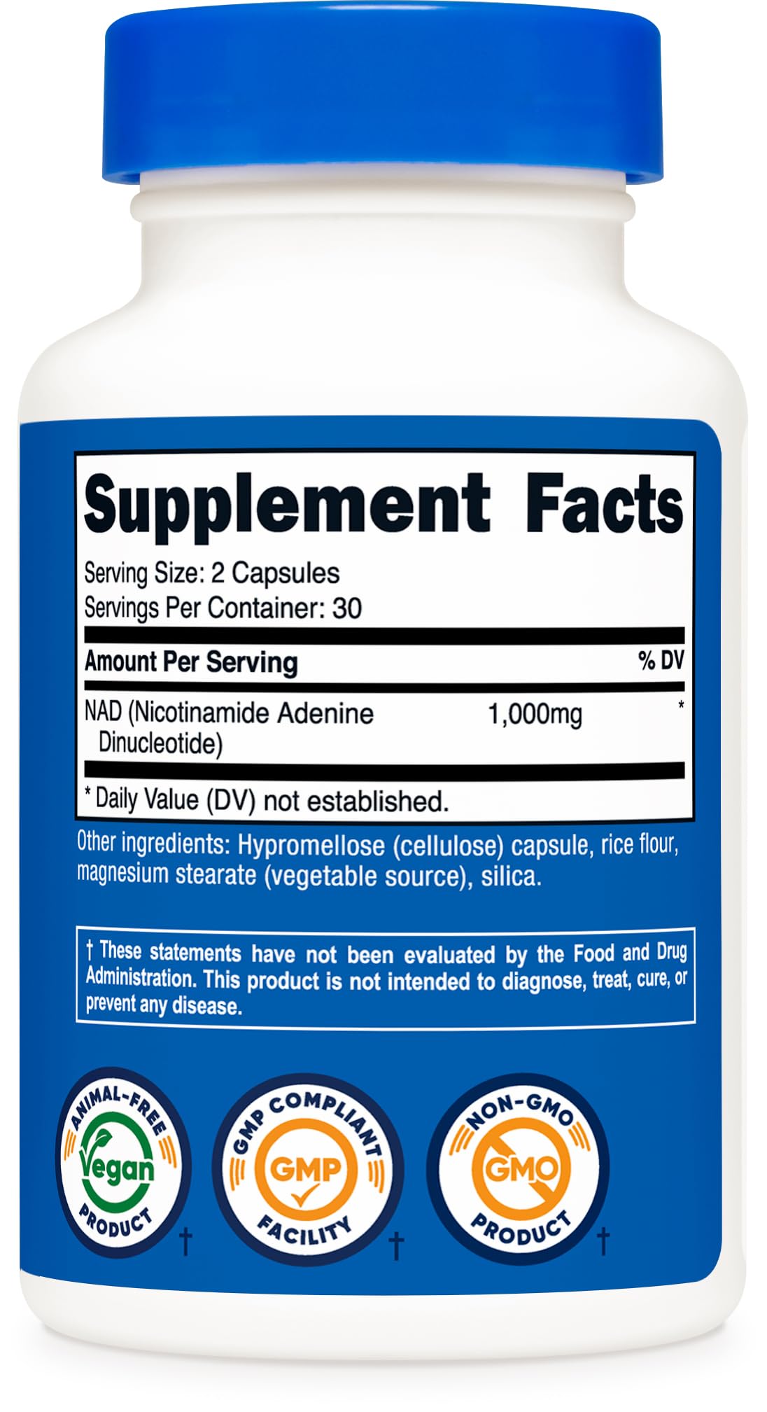 Capsules Nutricost NAD+ 1 000mg dans un verre transparent