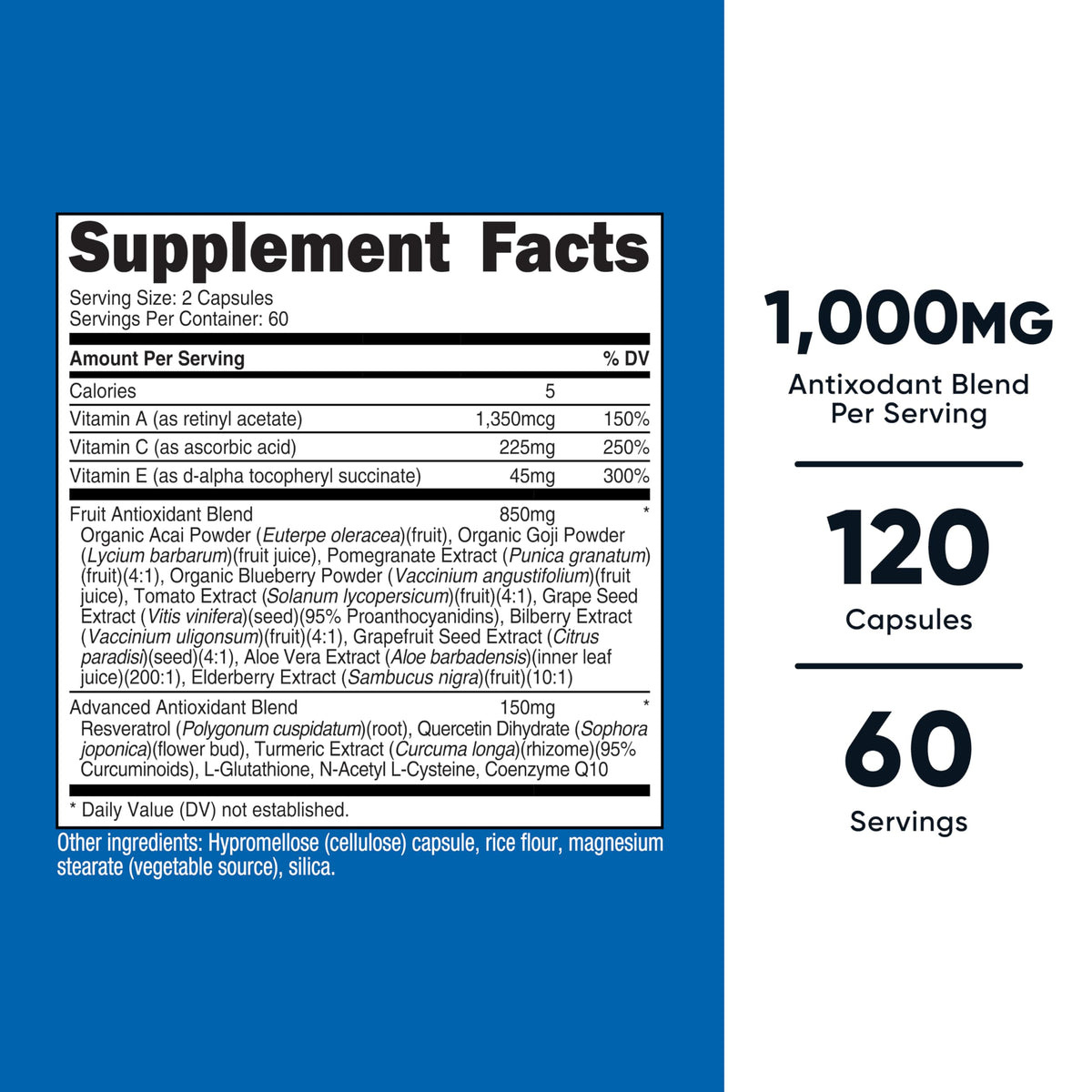 Capsules Nutricost Super Antioxidants, mise en avant de la taille et de la forme