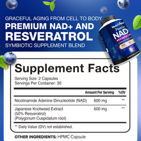 Capsules Nutrivein Resvératrol NAD+ dans un flacon