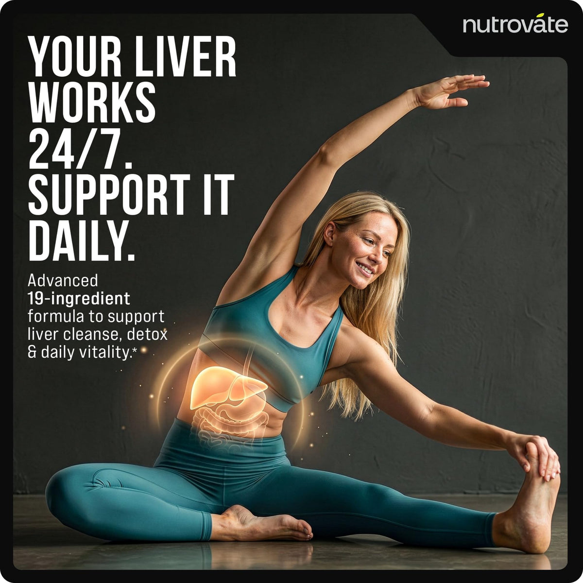 Capsules NutroVate Détox Foie sur une surface blanche