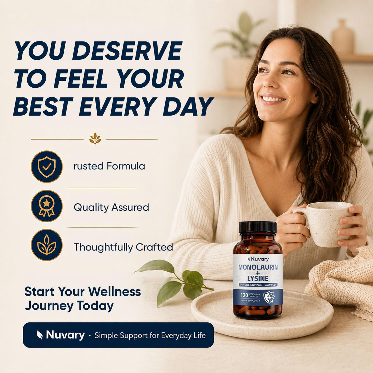 Capsules Nuvary de monolaurine et lysine dans une main