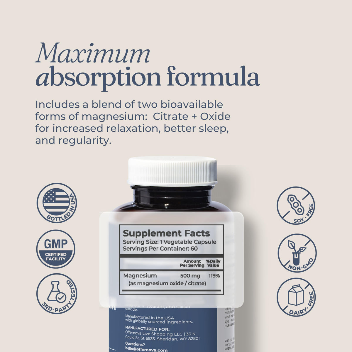 Capsules Offernova Magnesium Ultra sur une cuillère