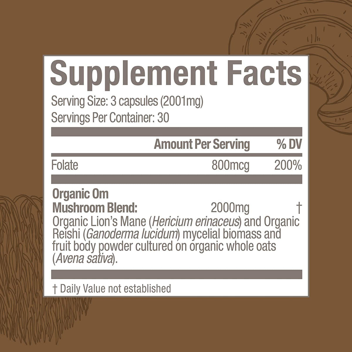 Capsules OM MUSHROOM SUPERFOOD sur une table en bois