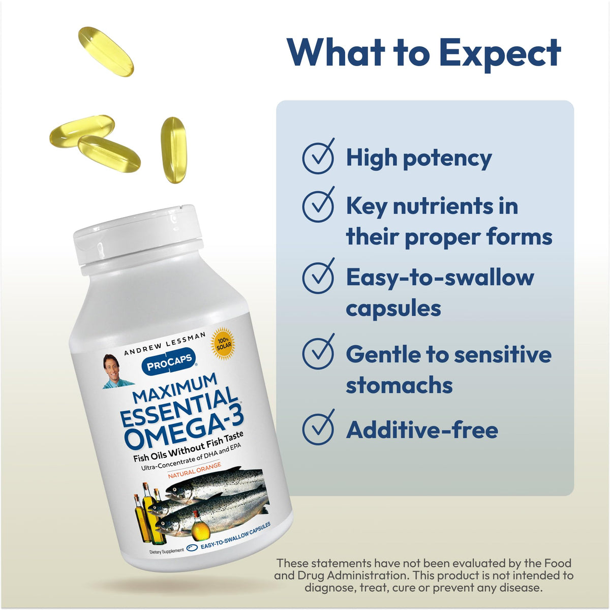 Capsules Omega-3 d'ANDREW LESSMAN sur une table