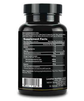 Capsules Omega 3 Leviathan Nutrition sur une surface blanche
