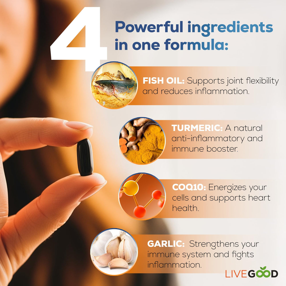 Capsules Omega 3 LIVEGOOD avec CoQ10 et curcuma