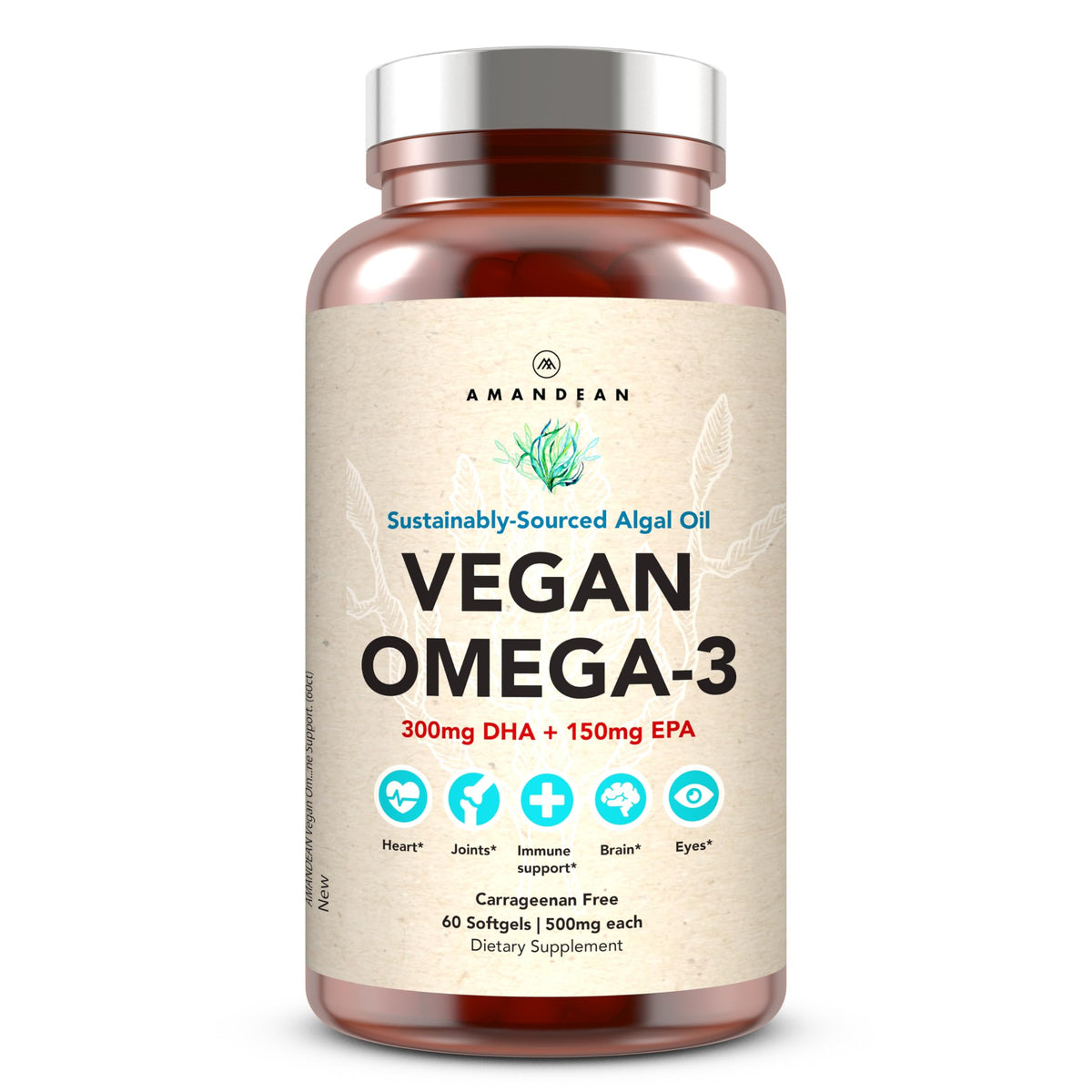 Capsules Omega-3 végétales AMANDEAN en vue de face