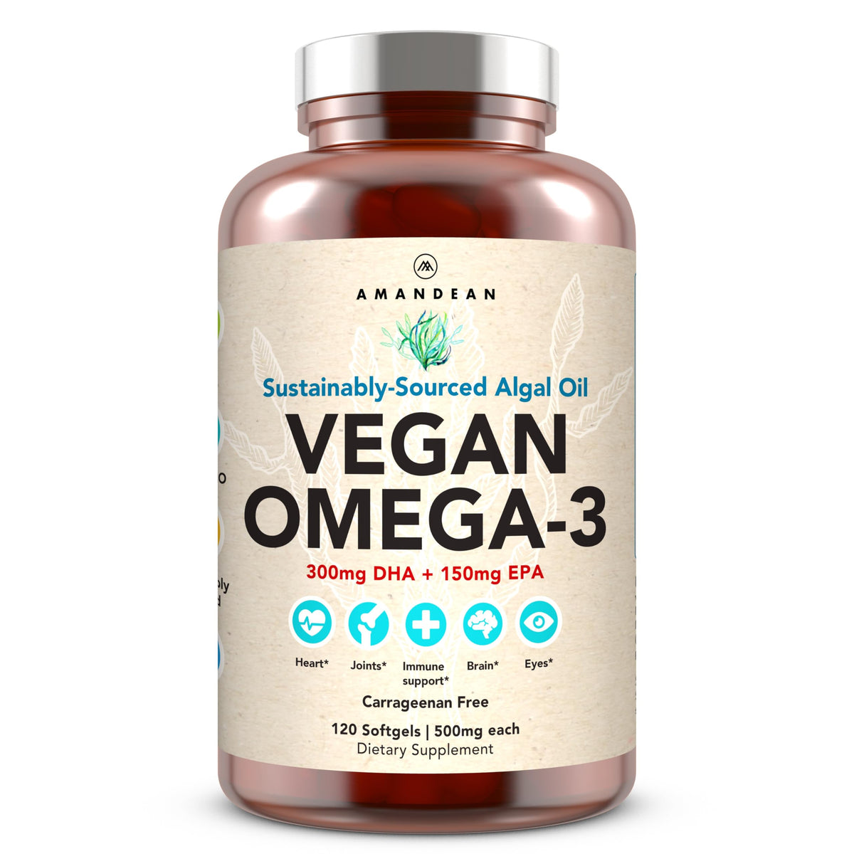 Capsules Omega-3 végétalien AMANDEAN en boîte de 120 unités