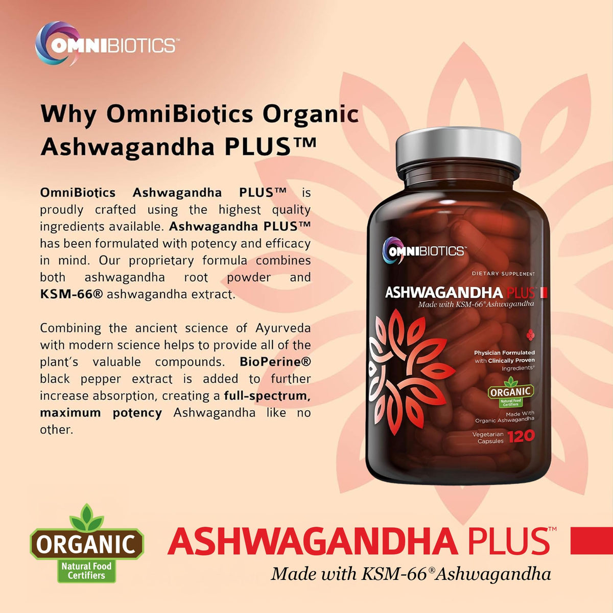 Capsules OmniBiotics Ashwagandha sur fond neutre