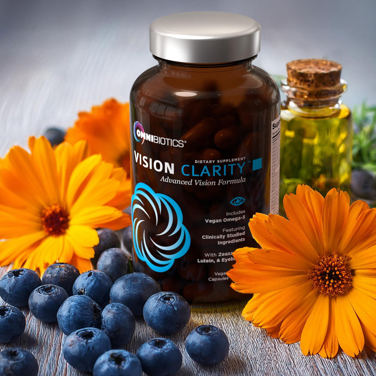 Capsules OmniBiotics Vision Clarity sur un fond neutre
