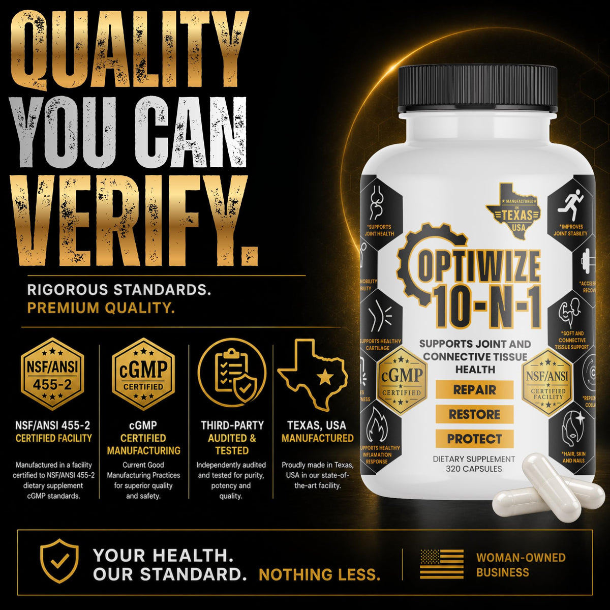 Capsules OptiWize 10 en 1 sur une surface blanche