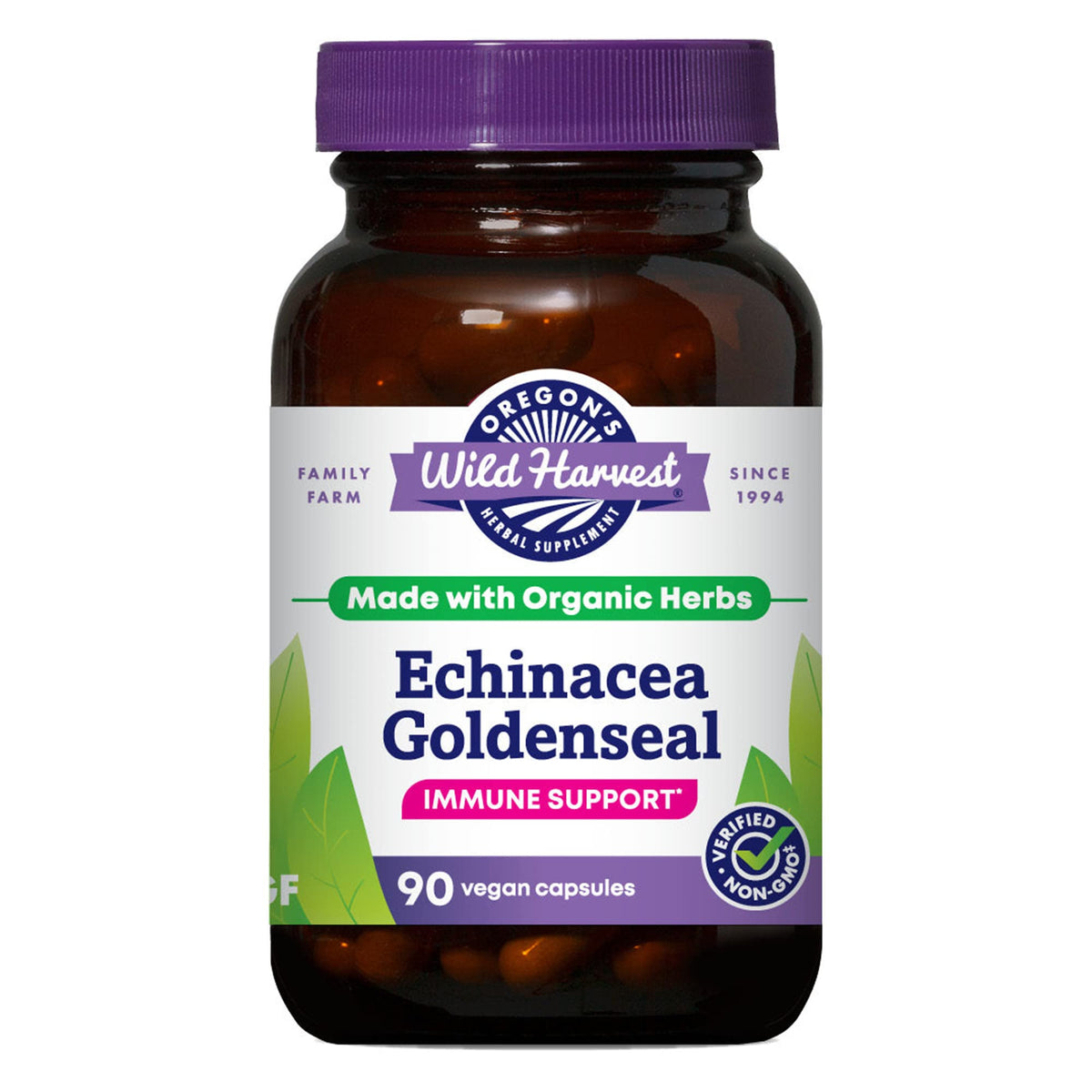 Capsules Oregon's Wild Harvest Echinacea Goldenseal 90ct vue de face