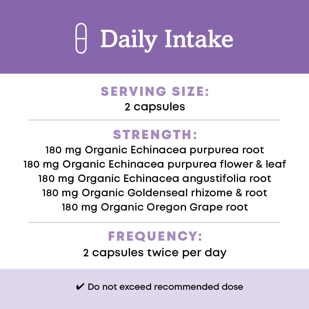 Capsules Oregon's Wild Harvest Echinacea Goldenseal avec verre d'eau
