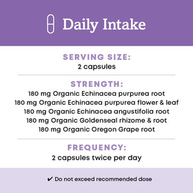 Capsules Oregon's Wild Harvest Echinacea Goldenseal avec verre d'eau