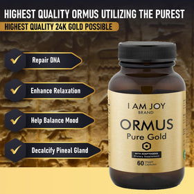 Capsules Ormus Gold I Am Joy sur une surface en bois