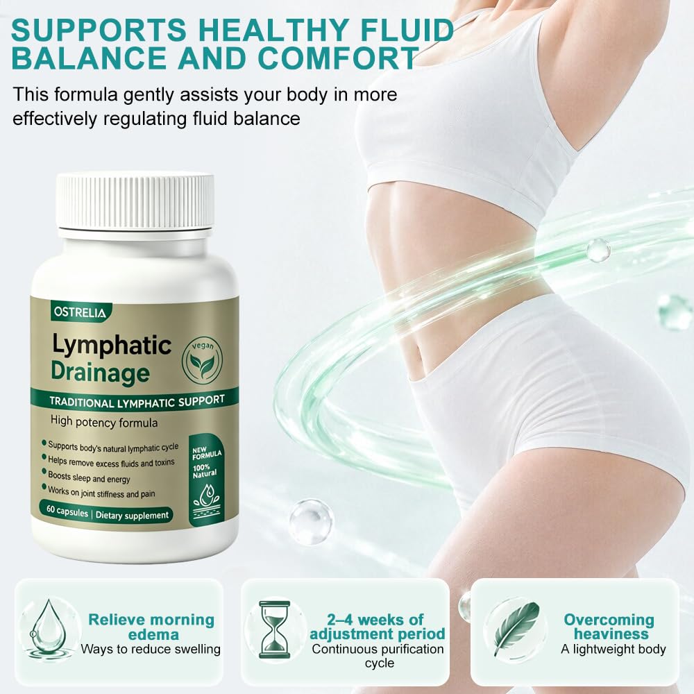 Capsules OSTRELIA pour drainage lymphatique sur fond blanc