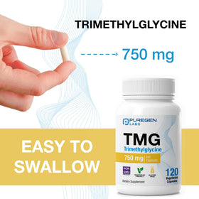 Capsules P Puregen Labs TMG 750 mg sur une cuillère