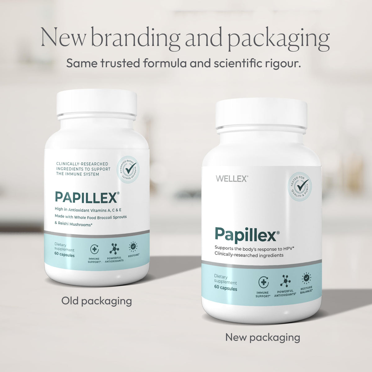 Capsules Papillex sur une surface blanche