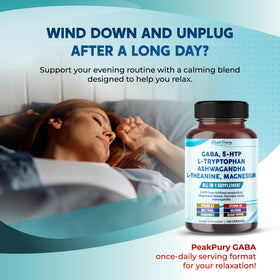 Capsules PEAKPURY GABA sur une surface blanche