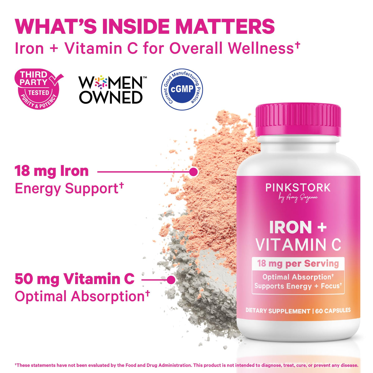 Capsules Pink Stork Fer Femme sur une surface blanche
