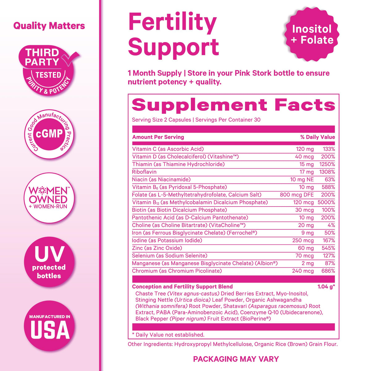 Capsules Pink Stork Fertilité Femme dans une main