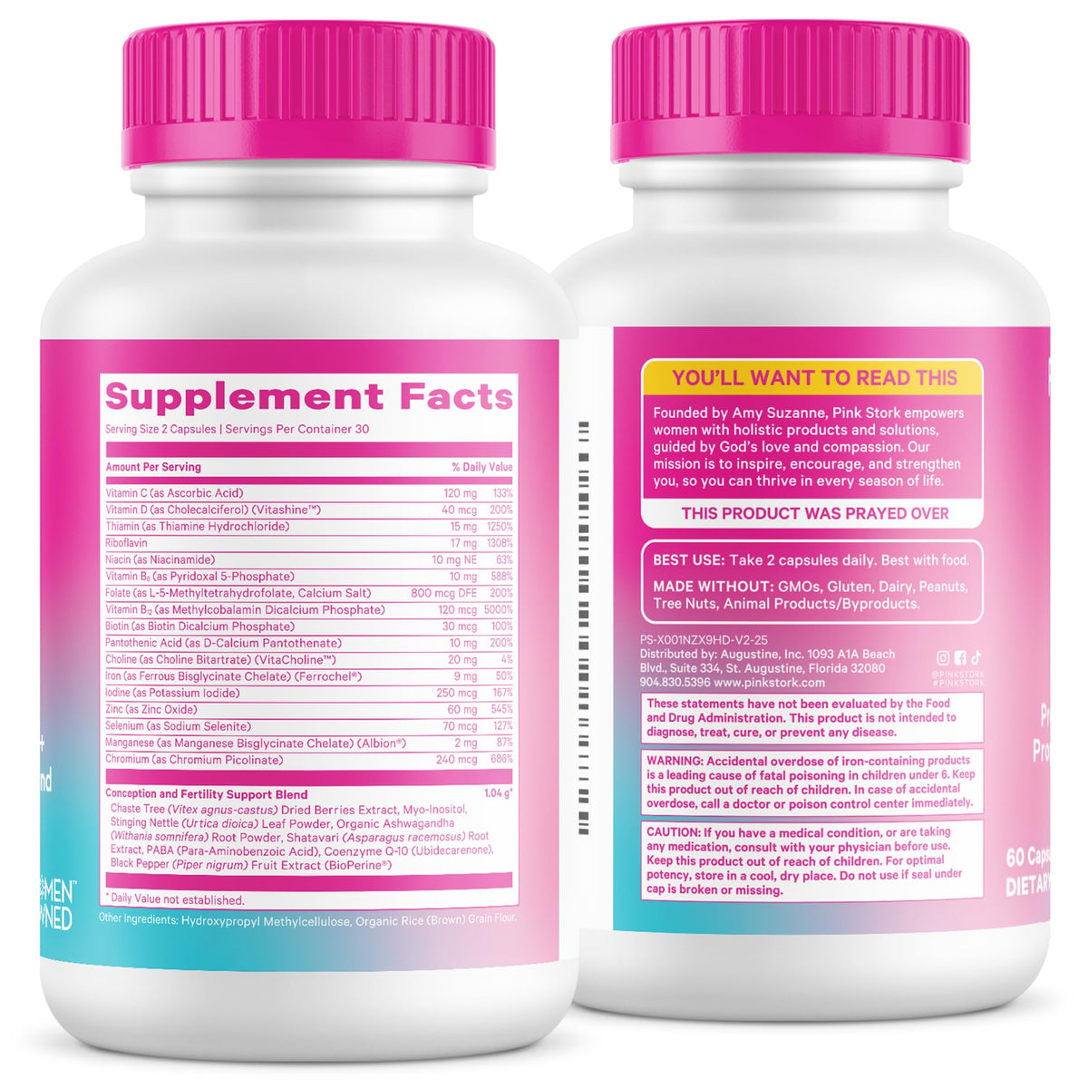 Capsules Pink Stork Fertilité Femme sur une table en bois
